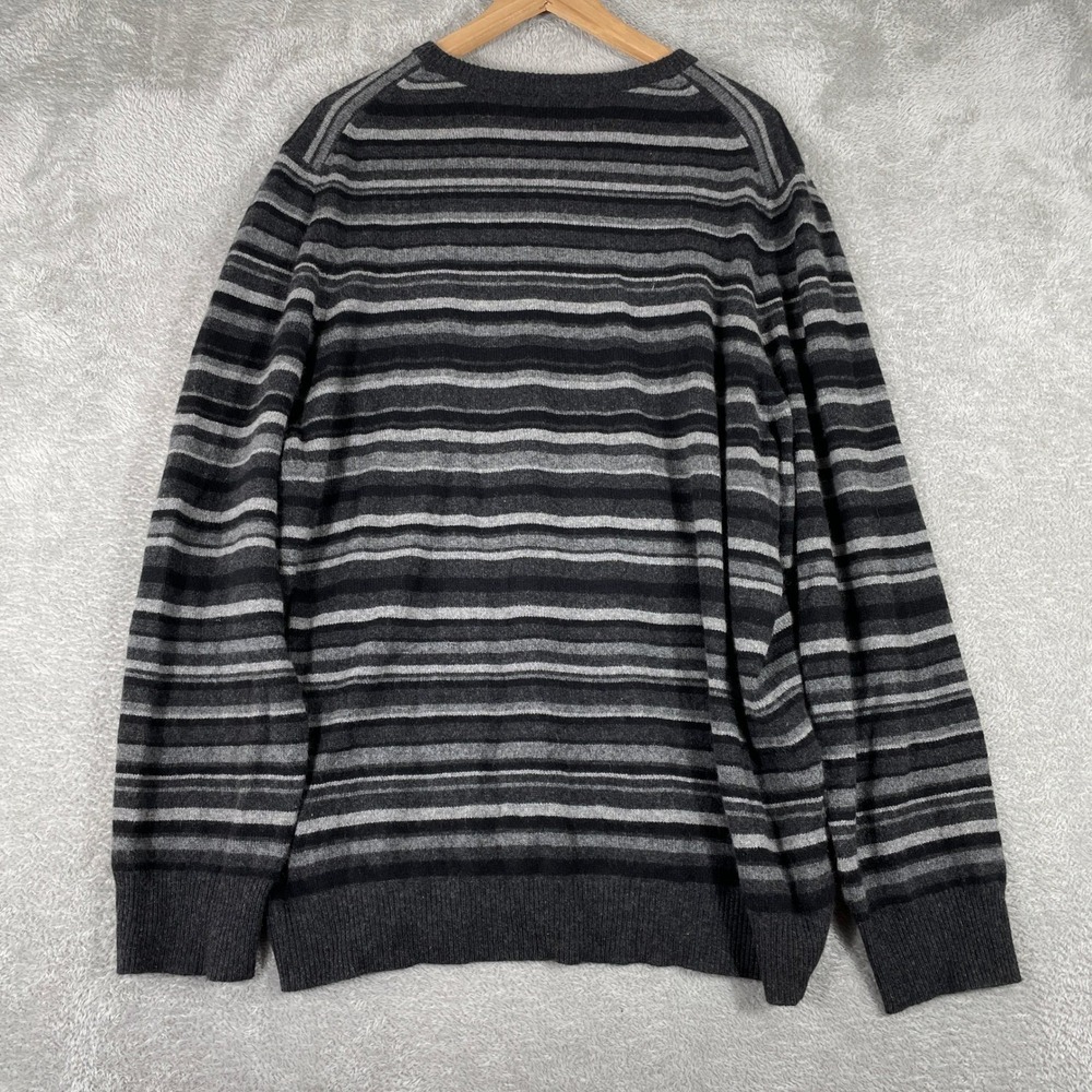 Marshall Fields Sweater Mens XL Gray Striped V Neck 100% Cashmere Long Sleeve - Picture 2 of 6